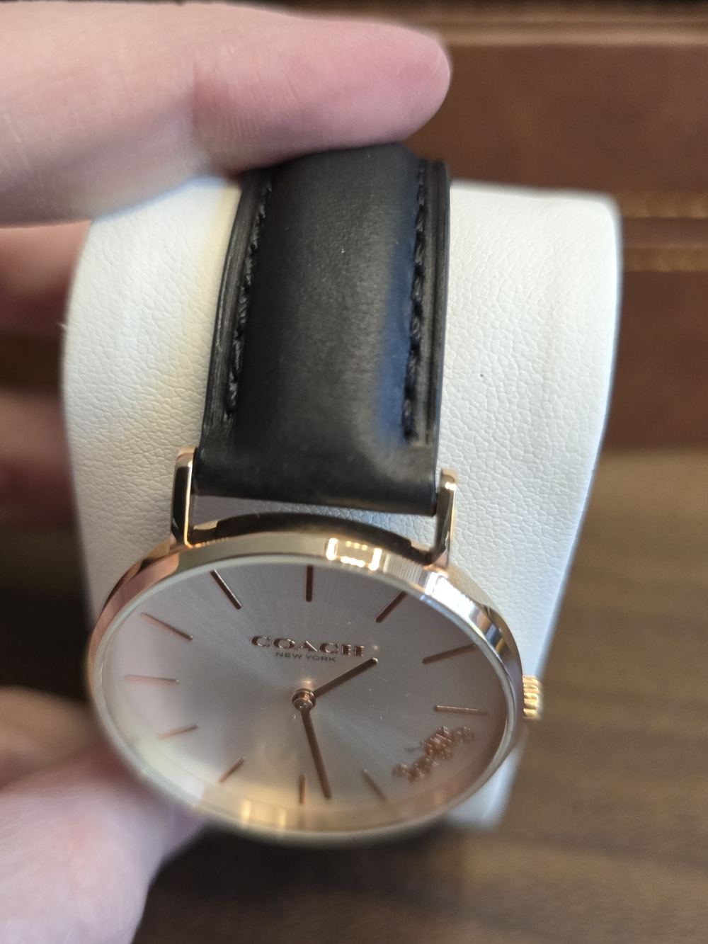 COACH Womens Classic Rose Gold Case Watch with Black Leather Strap - Picture 11 of 16